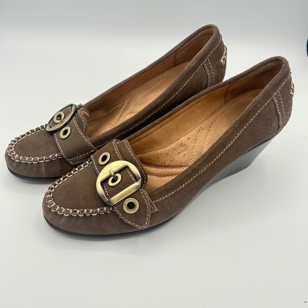 Naturalizer Tempero 1 Wedge Loafers Brown Suede Buckle Shoes Womens 8.5M
